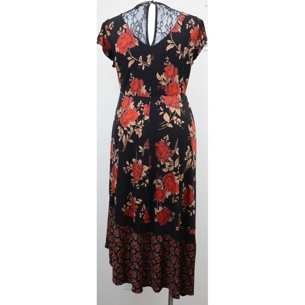 Torrid Midi Studio Knit Asymmetrical Black Flowers Dress Plus Size 1 (1X) - Picture 7 of 8